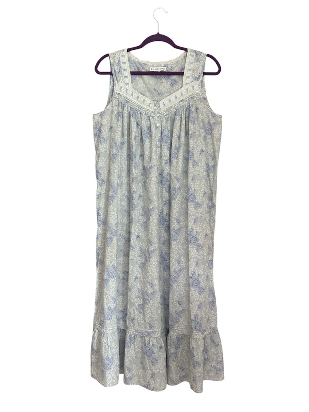 Eileen West Cotton Lawn Floral Sleeveless Ballet Nightgown Cottagecore Size M